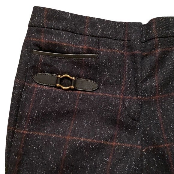 Coach Women's 32 Horsebit Pocket Flare Trouser Pants Dark‎ Plaid Wool Tweed - Picture 2 of 9